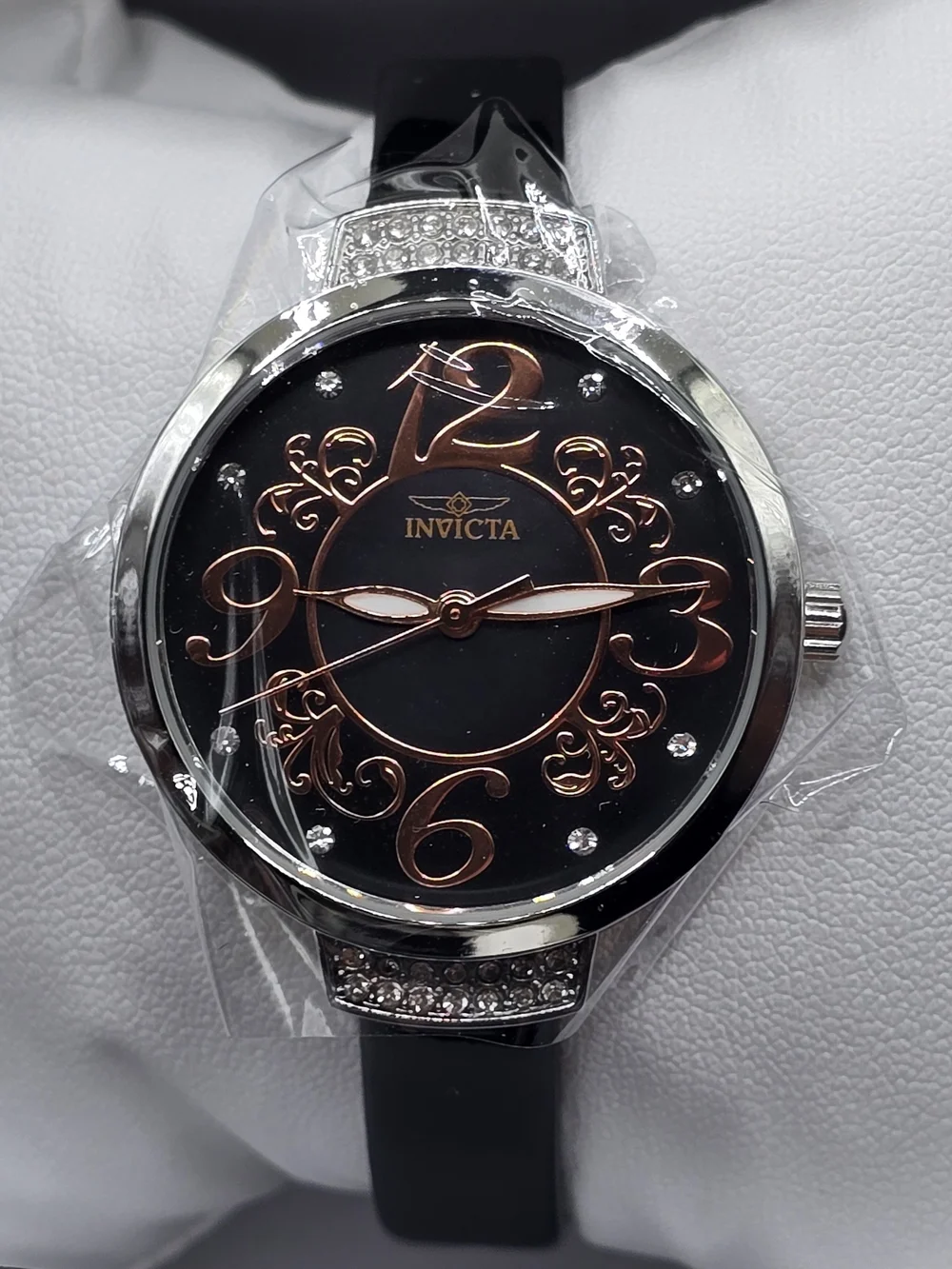 Invicta Celestial Women’s Quartz 33mm Silver Case White Dial Black Band
